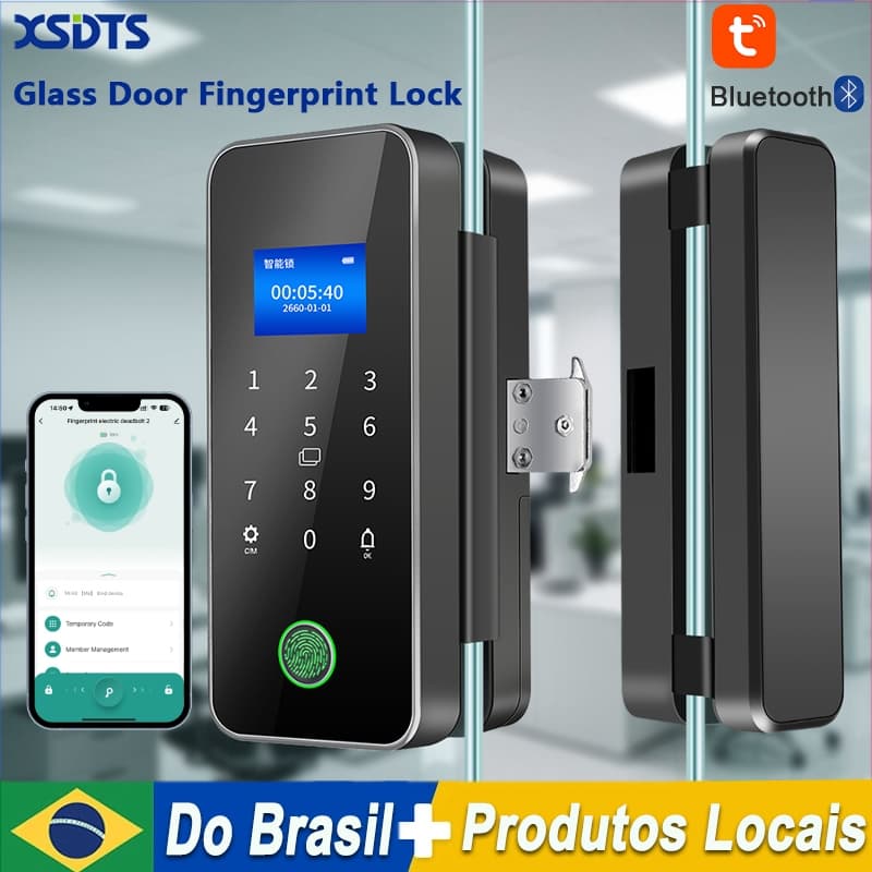 Tuya Biométrico Porta De Vidro Bloqueio Inteligente Cartão Senha Impressão Digital Eletrônico Depa