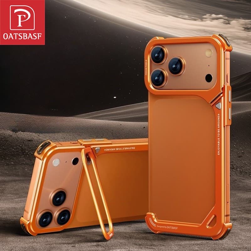 OATSBASF Capa minimalista em metal com suporte para lente para iPhone 17 Pro Max/17 Pro/Air