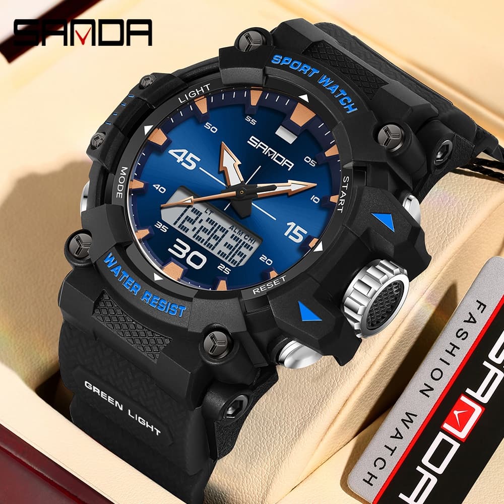 SANDA 6291 Relógio Masculino Moda Esportes À Prova D'água Data Ponteiro Digital Analógico Dual Display De Estudante-43
