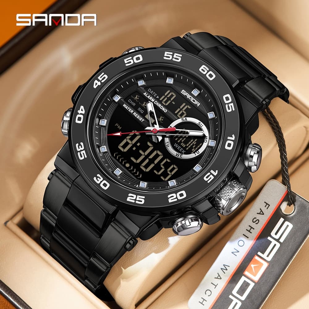 SANDA 6296 Relógio Eletrônico Masculino À Prova D'água LED Esportivo Multifuncional-51