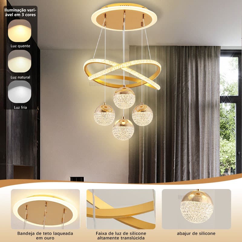 3 Cores Em 1 lustre para sala Lustre Sala De Jantar Luz Novo Estilo Cozinha Simples E Moderno Quarto