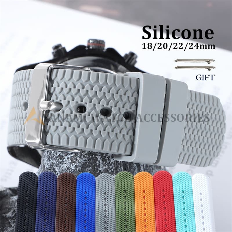 Pulseira De Relógio De Silicone À Prova D'água , 18mm 20mm 22mm 24mm , Universal , Liberação Rápida , Esportiva , Padrão