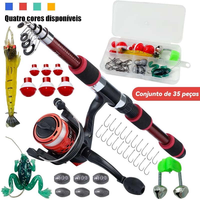Conjunto Promocional Incluindo Vara De Pesca De 1.8 M , Carretel Com Roda Giratória E 35 Acessórios De Isca