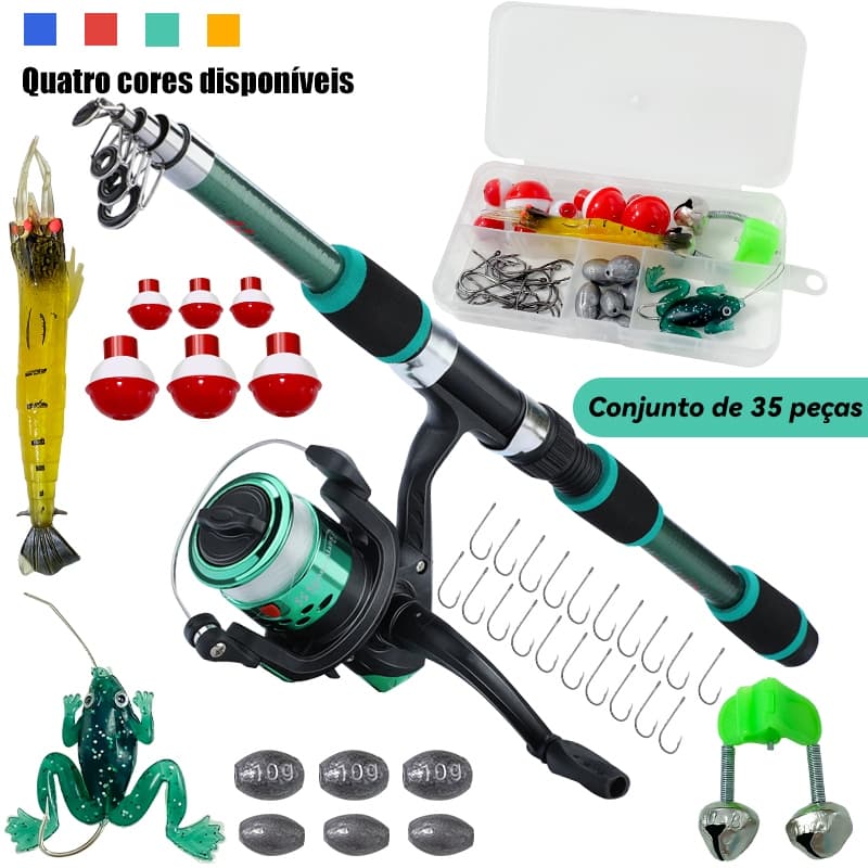 Conjunto Promocional Incluindo Vara De Pesca De 1.8 M , Carretel Com Roda Giratória E 35 Acessórios De Isca