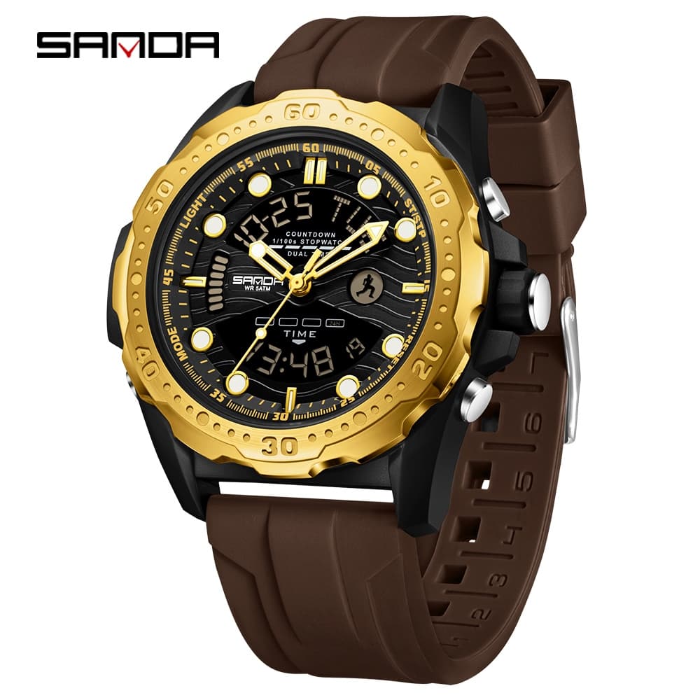 SANDA 3387 Moda Esportes Masculino Relógio De Quartzo À Prova D'água LED Militar Multi Funcional Digital-46