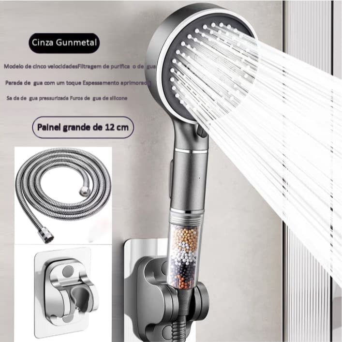 Chuveiro Com Filtro, 5 Modos Turbo De Alta Pressão Ajustável E Jatos De Massagem De Silicone Para Banheiro