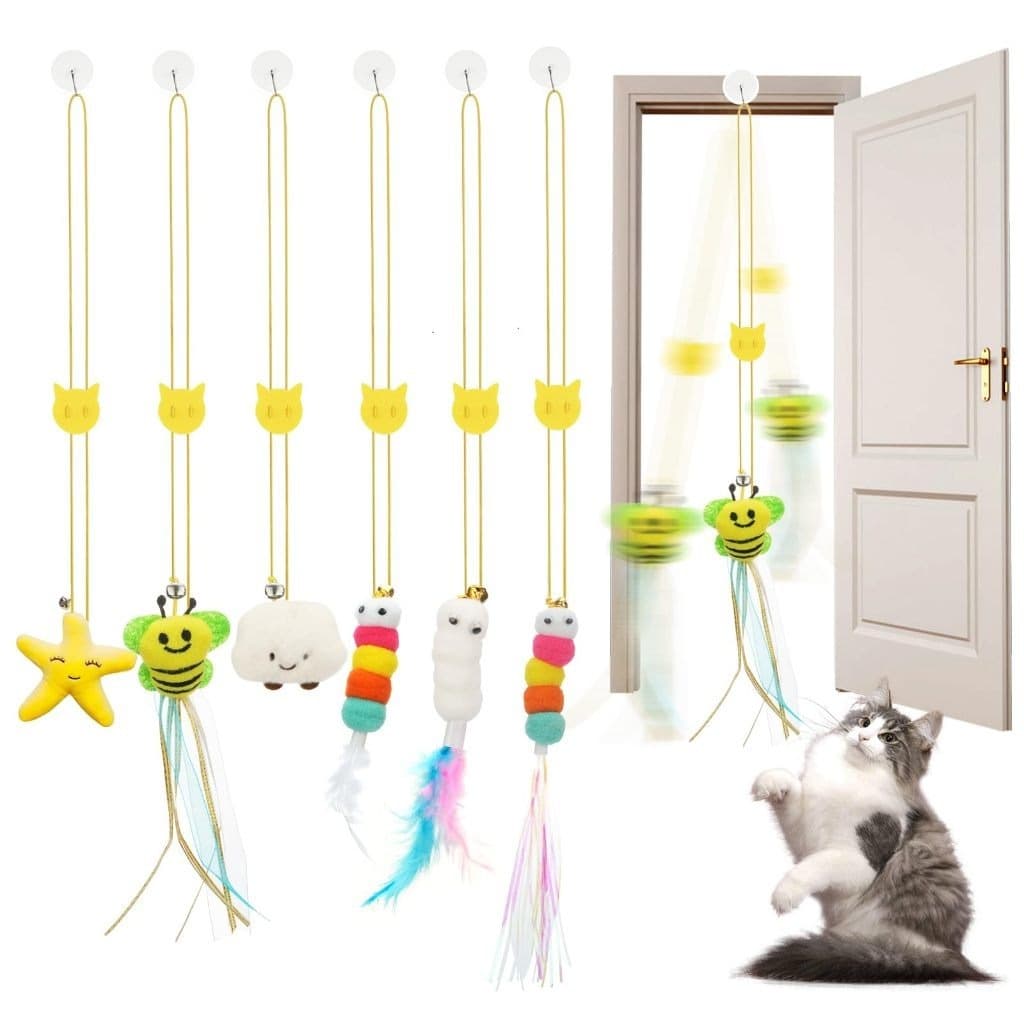 Pendurado porta estilo auto-feliz gato provocando vara gato brinquedo balanço pendurado corda elástica pena sino