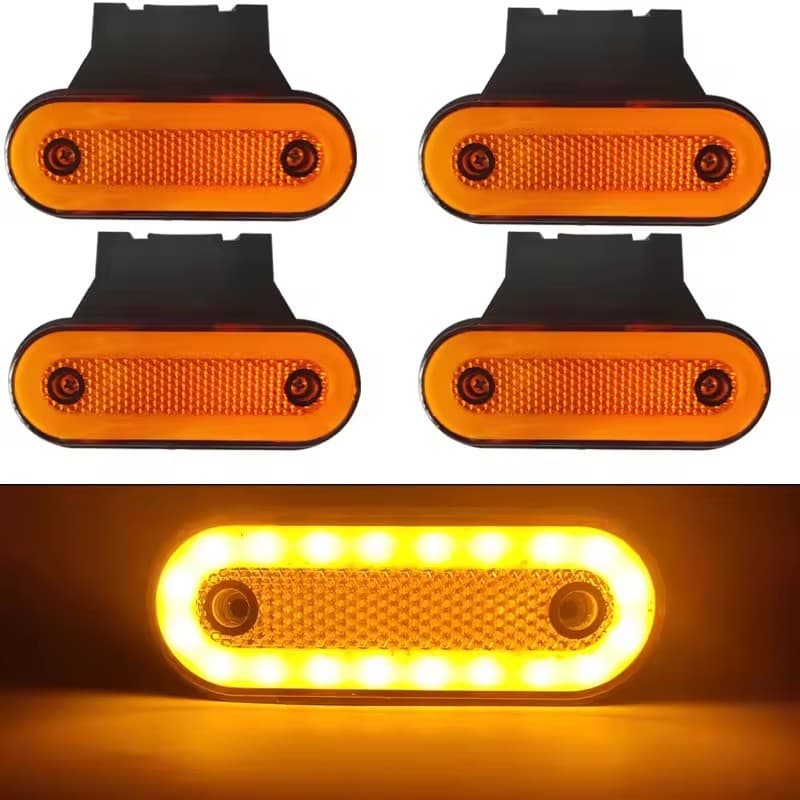 kit 4 lanterna strobo led lateral carreta suporte amarela com suporte bau caminhao carreta