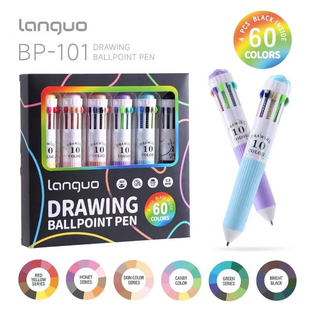 Languo 10 Cores Em 1 Caneta Esferográfica Multicolorida Escritório Estacionário Multicolorido Silicone Estudante Atacado