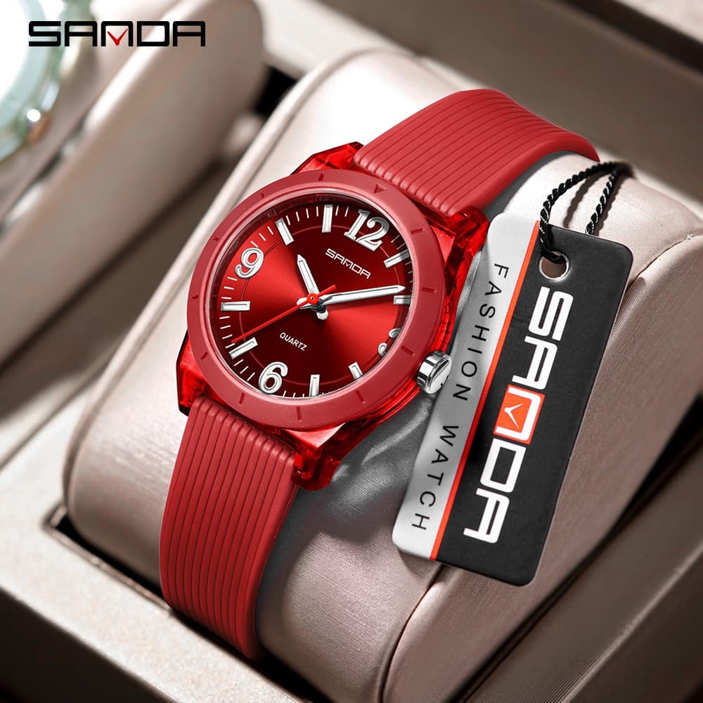 SANDA Moda Jovem Estudante Relógios De Quartzo Pulseira De Silicone Esportes Femininos Impermeáveis-6
