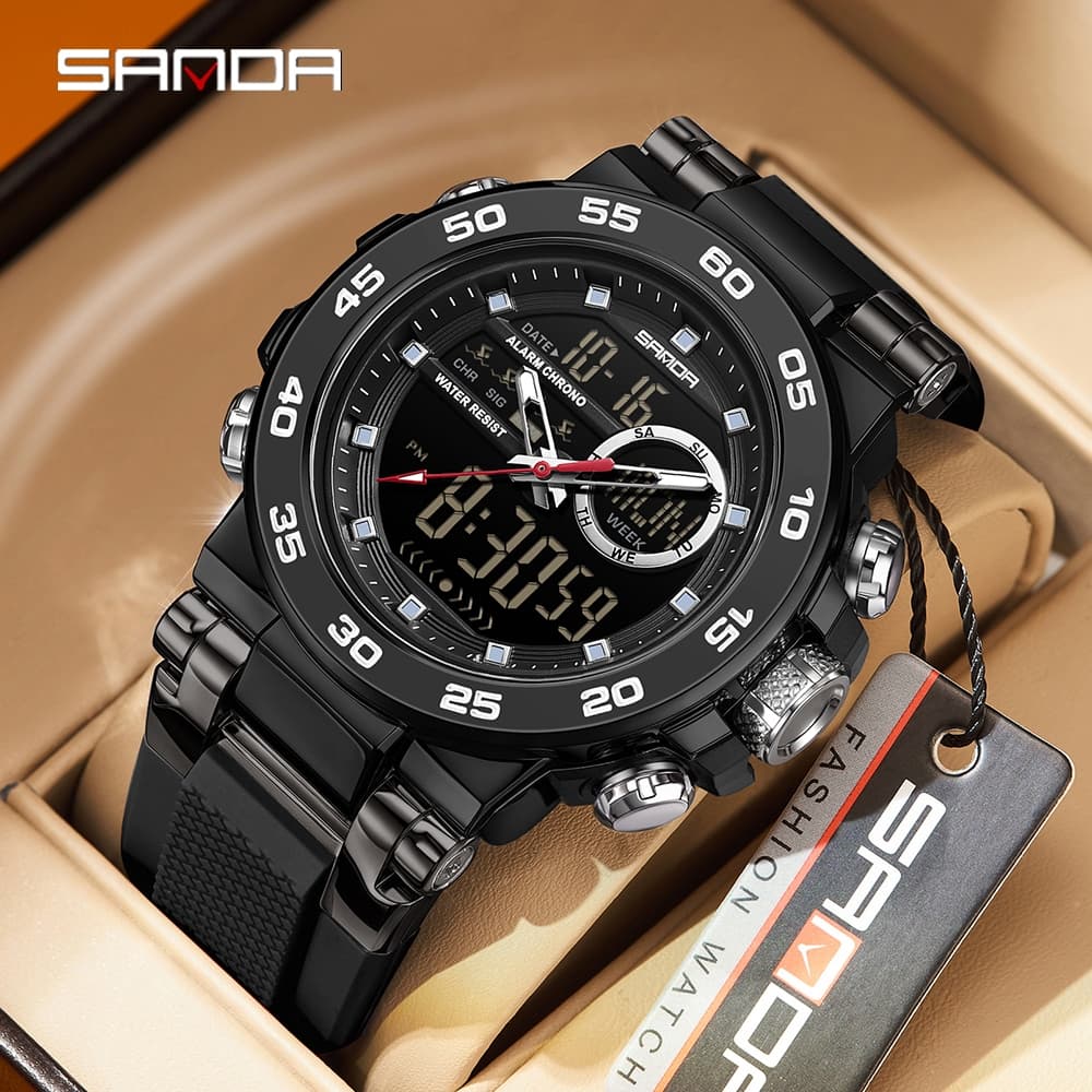 SANDA 6296 Relógio Eletrônico Masculino À Prova D'água LED Esportivo Multifuncional-47