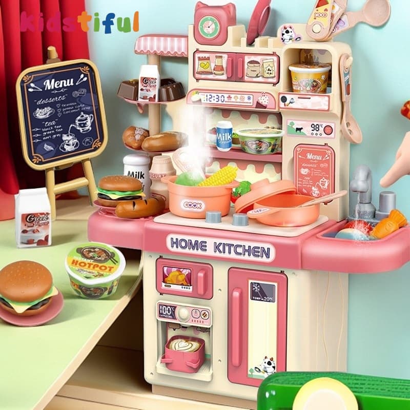 Cozinha Infantil Brinquedo com Luz e Som Sai Água de Verdade Fogão 34 Acessórios
