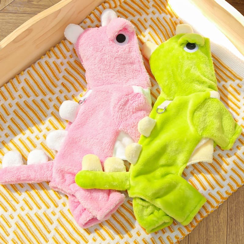 ​ Macacão Para Animais De Estimação Com Calor Sazonal E Estampa De Dinossauro-Roupas Forradas De Flanela Cães Gatos