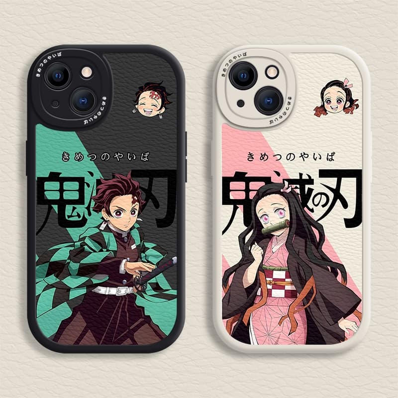 Capa Estilo Casal Para iPhone 16/15/14/13/12/11 Promax Demon Slayer Macia 7/8 Plus/X/XR/Xs Max