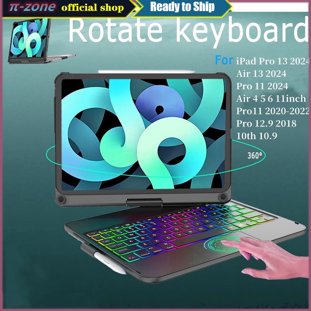 Capa De Teclado Giratória 360 Para iPad 10o 2022 11o A16 10.9 7 8 9o 10.2 Air 3 10.5 7 8 11 13 M3 M4 mini 6 7 4 5 10.9 6