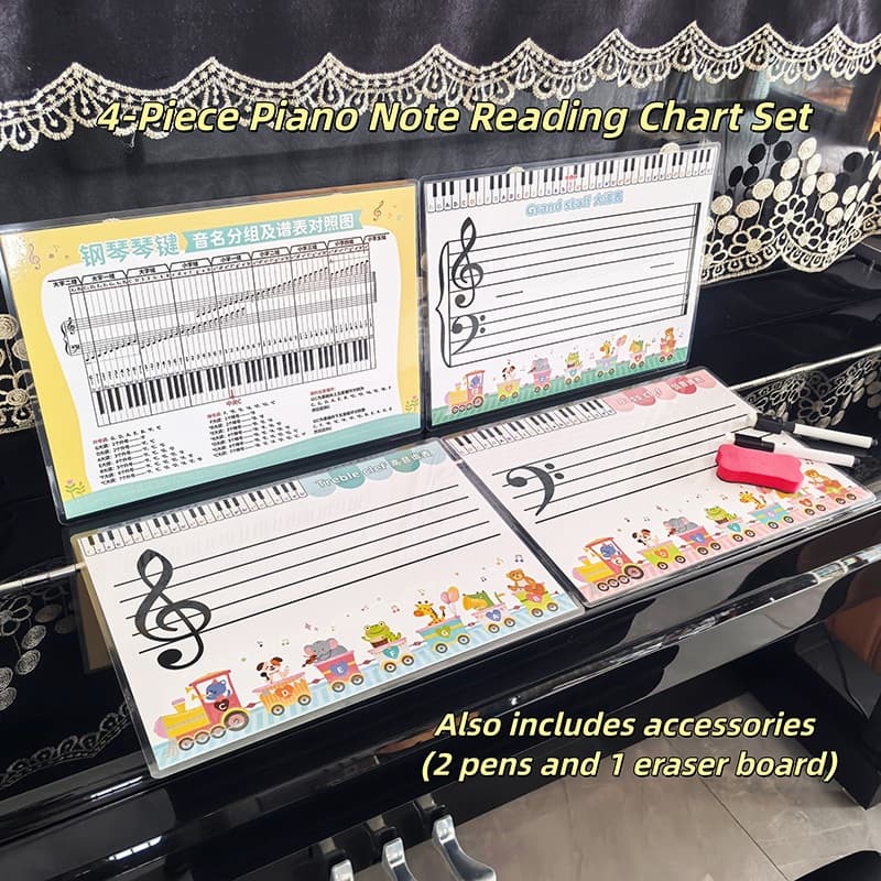 Conjunto De Blocos De Partituras Para Piano (4 Folhas) | Inclui 2 Canetas E 1 Borracha Páginas À Prova D'água Laminadas
