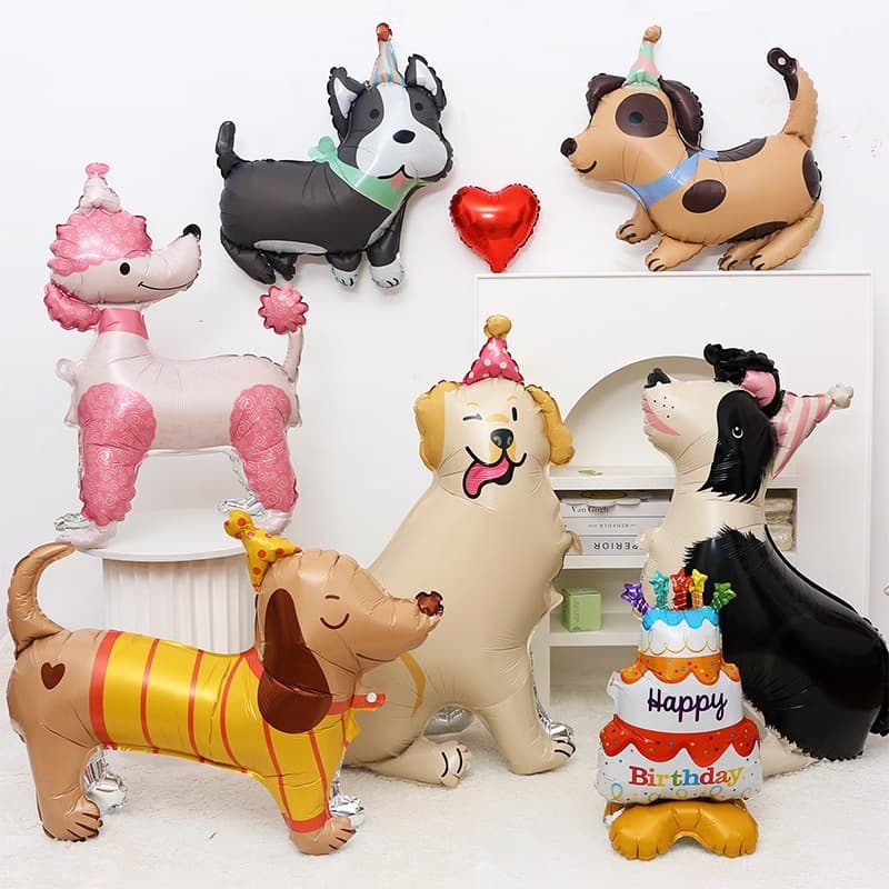banner De Festa De Aniversário Com Tema De Cachorro , Balões Pintados , Conjunto De Decoração De Bandeira , Folha Fofa I