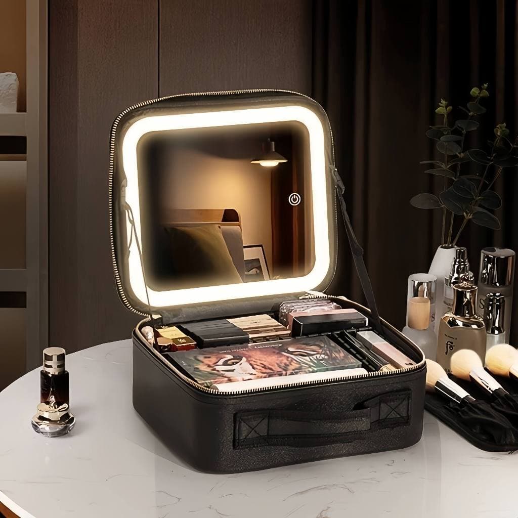Kit Maleta Maquiagem completo Profissional Com Espelho e Luz Led e paleta de maquiagem
