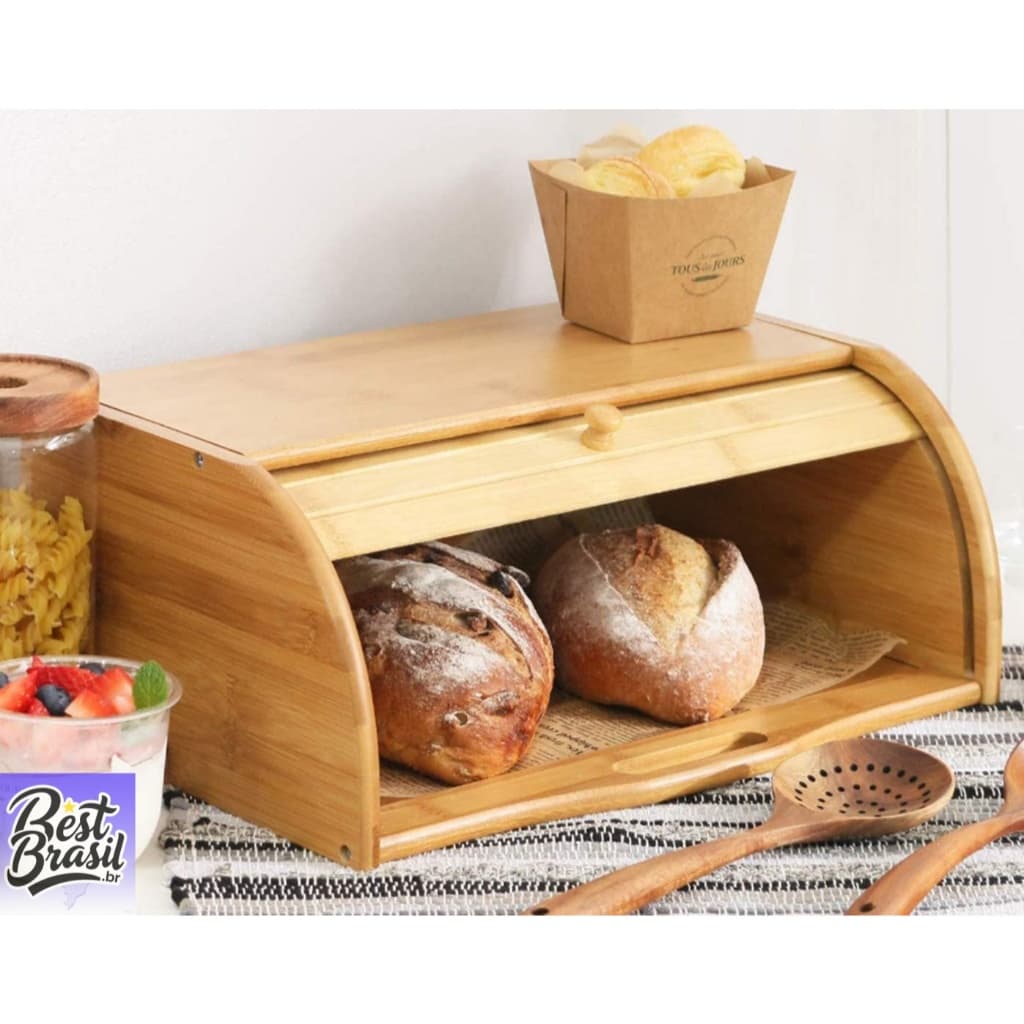 Porta Pães Com Tampa Retrátil de Bambu Ecokitchen Mimo Style