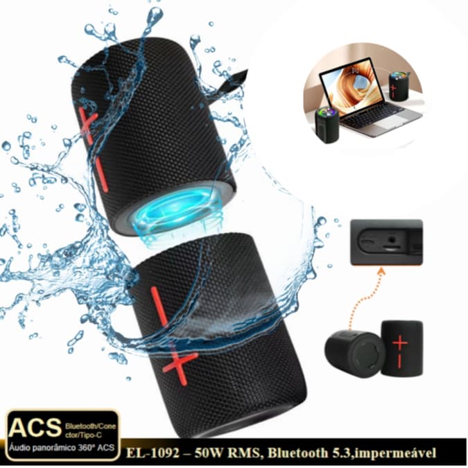 Kit 2 Caixa De Som 50w Removível Tws 2 Em 1 Resistemte Agua Eletro EL1092 Pronta Entrega