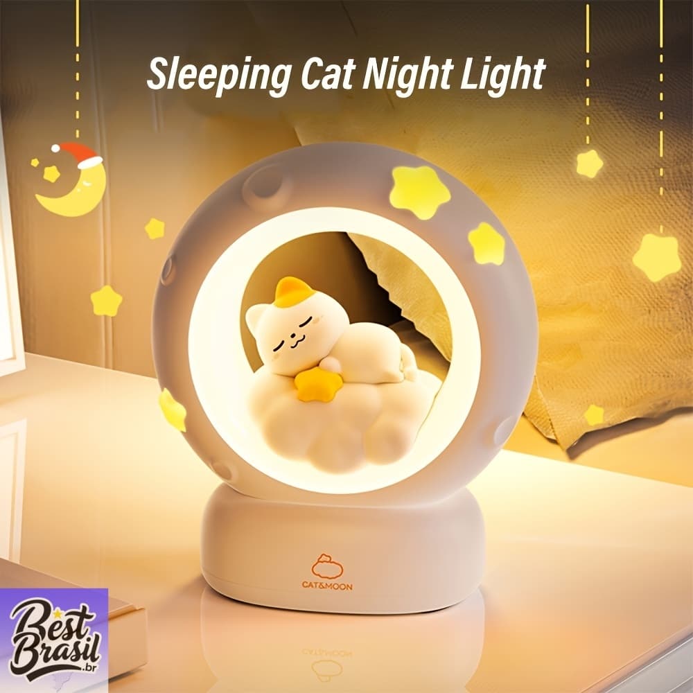 1pc Sleeping Cat Night Light, USB Rechargeable Companion Sleeping Lamp, 3 Speed Dimming Table Lamp, 3 Levels of Brightne