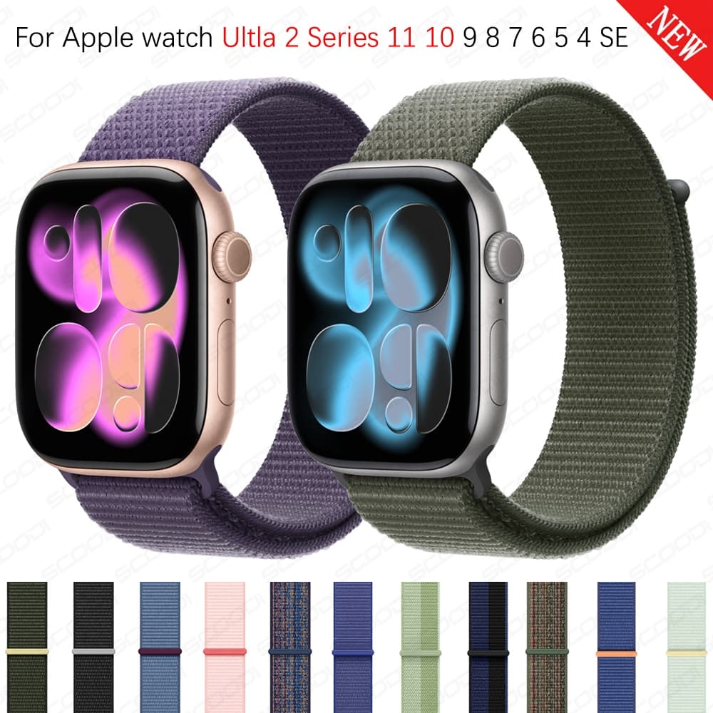 Pulseira De Nylon Tecida Para Apple Watch Ultra 2 49mm 46mm 42mm 45mm 41mm Esportiva iWatch Series 11 10 9 8 7 6 5 4 SE