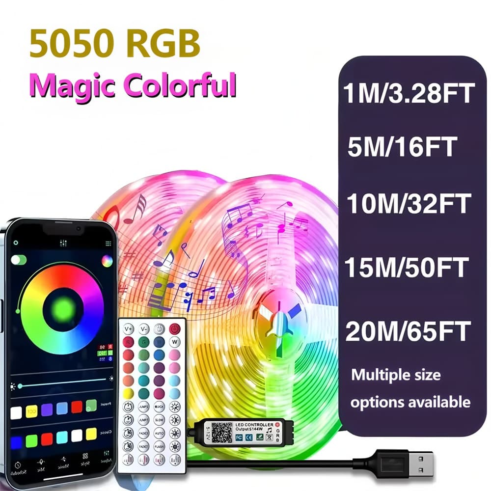 Fita Tiras De LED USB Bluetooth APP 5050 RGB Controle Fixado Na Parede Flexível Sala Lâmpada Diodo TV Luzes Fundo