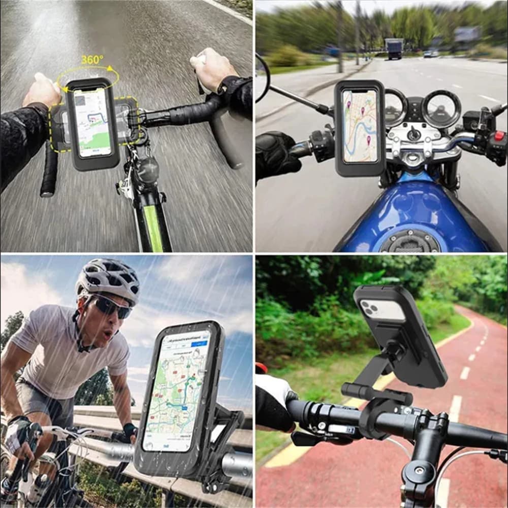 Suporte Universal p/ Moto e Bike - 360° Articulado à Prova D'água - Trava Segura p/ Celular