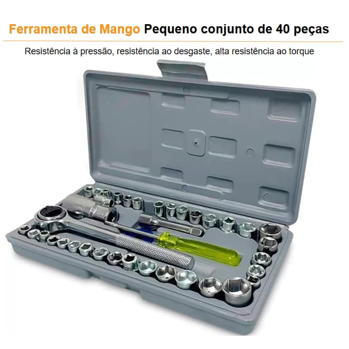 Jogo De Soquete 40 Peças Chave Catraca Reversível Resistente à Pressão Resistente à Abrasão