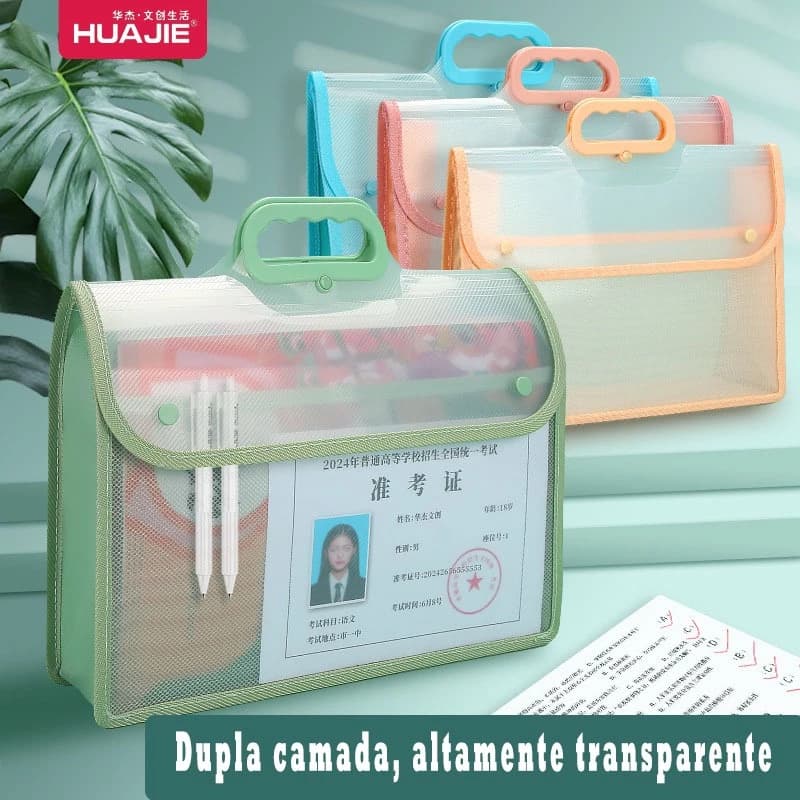Pasta De Arquivo Transparente Huajie , Bolsa Com Aba De Estudante À Prova D'água , Mochila De Camada Dupla