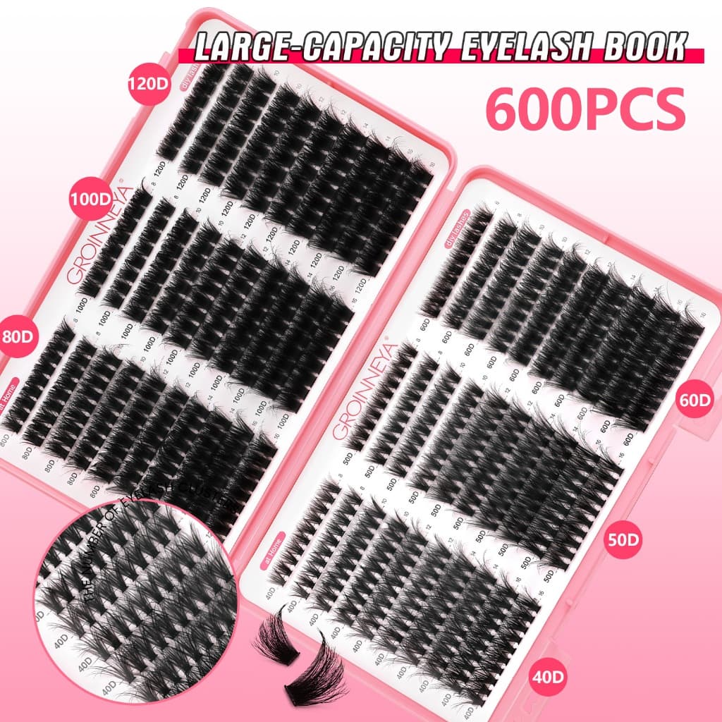 GROINNEYA 600 Clusters Extensão De Cílios Individuais Grossos 3D Fofos 8-16mm Enrolados Multicamadas