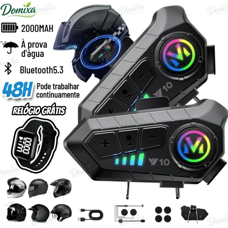 Y10 Fone Para Capacete De Moto Com Luz Ambiente Bluetooth 5.3 Para Capacete Ipx6 À Prova D'água Para motocicleta-DO