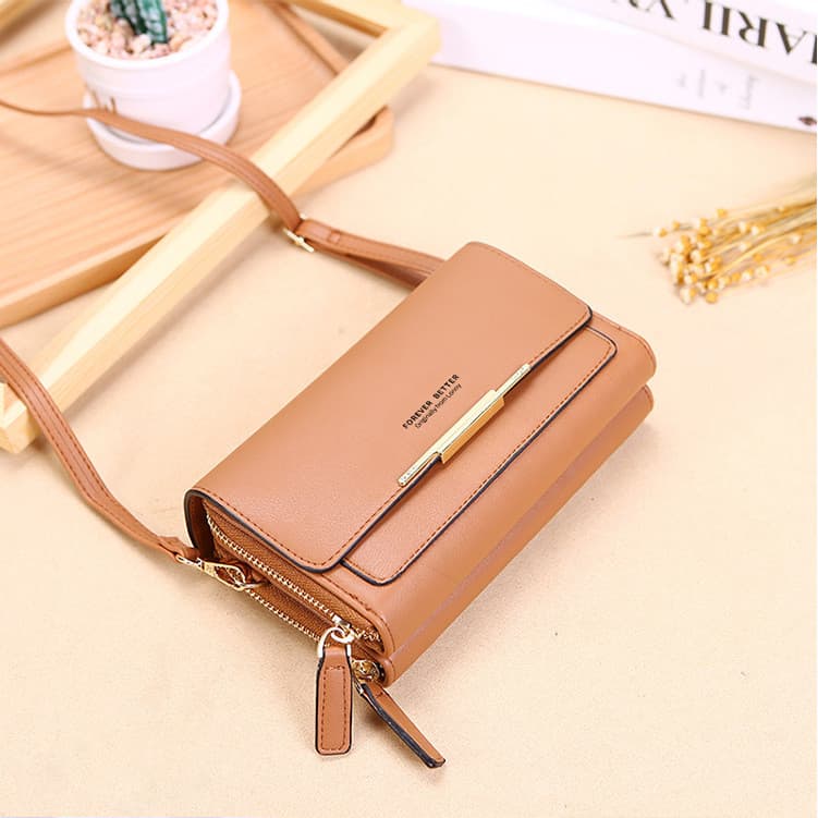 CHENXIAOHONG Carteira Feminina Transversal de Ombro PU – 3 Camadas, Porta-Cartões e Porta Celular