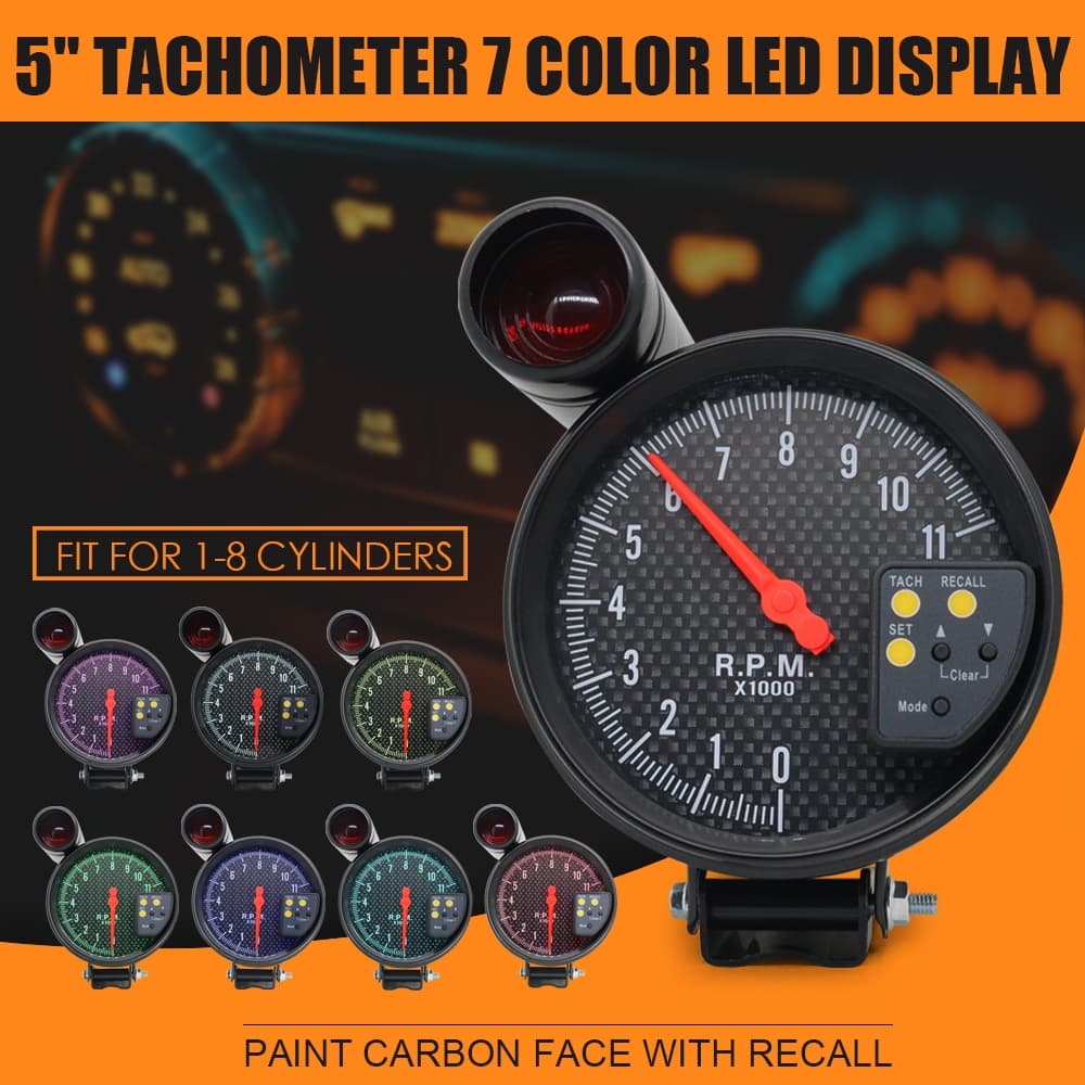 5 Polegada Medidor De RPM Tacômetro 11000k Com Luz De Mudança Carro De Corrida 7 Cores Backlight 12v Para Motor A Gasoli