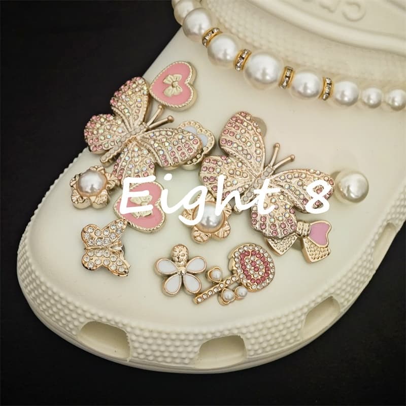 3D Cristal Borboleta Sapato Decoração Encantos E Correntes Diamante Guitarra Ela Fivela Tamanco Acessórios Resina DIY Bo