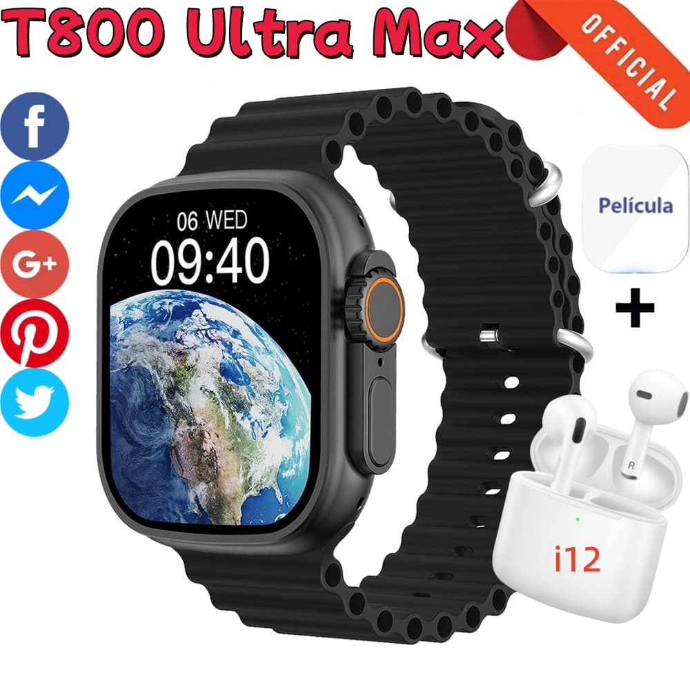 ⚡Com fones de ouvido⚡Novo Smartwatch T800 Ultra2.0 Com Duas Alças/Conjunção Bluetooth-Música , Chamada , Tirar Fotos