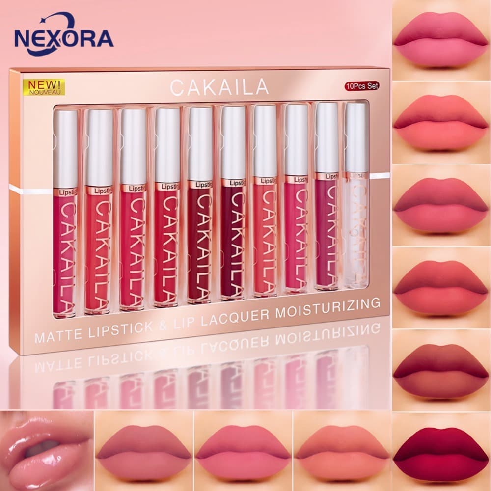 CAKAILA Brilho Labial De Maquiagem Fosco À Prova D'água De 10 Cores , Copo Antiaderente De Longa Duração