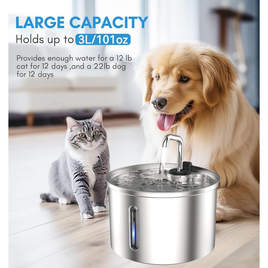 Aço Inoxidável Fonte para Gatos com Filtro 3L Dispensador de água para Cães Bebedouro Gato Automático Super Silencioso