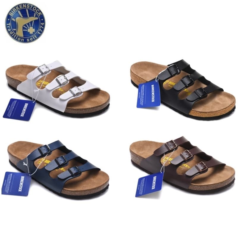 100 % original B/K Masculino/Feminino Clássico Chinelos De Cortiça Praia Sapatos Casuais Três Fivela Cera Óleo Série Flo