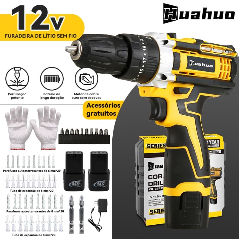 Furadeira Parafusadeira 12V/21V/26V 600W 2 Baterias Com Estojo Acessórios Completos Caixa de Maleta