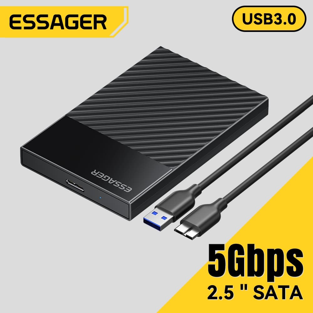 Essager Gabinete SSD/HDD externo de 2,5 polegadas, USB 3.0 SATA com suporte a UASP e TRIM, cabo adaptador de disco