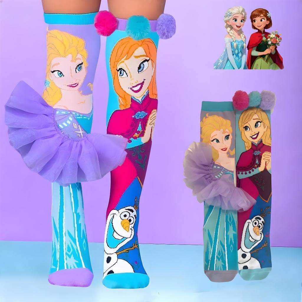 Meia 3D Infantil Elsa E Ana Frozen Estampada Personagem Criativa Meias Cano Alto infantil Menina