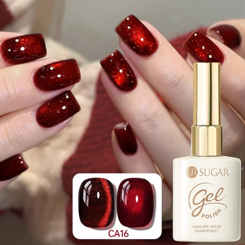 UR SUGAR 15ML Olhos De Gato Vermelho Gel Magnético Polonês Natal Cor Vermelha Flash Contas De Vidro Unhas Vermelhas