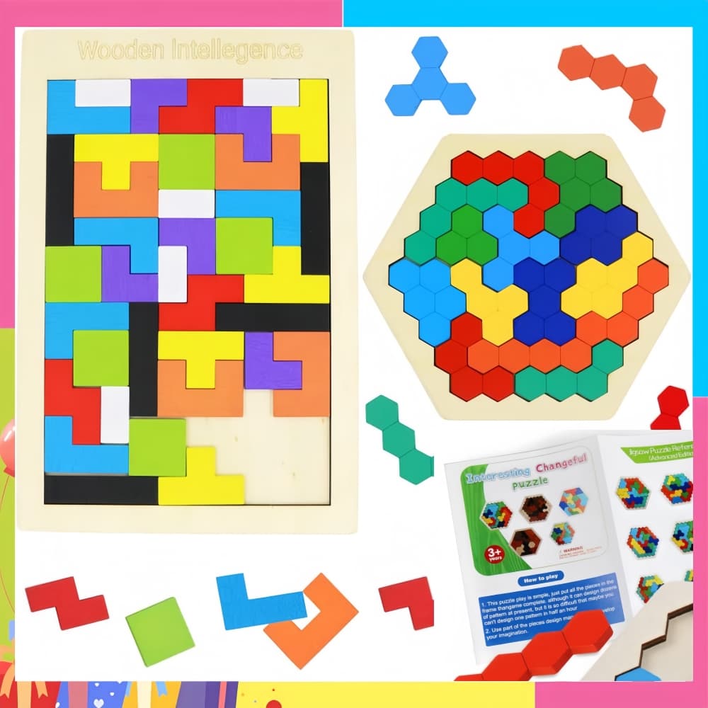 Blocos de Quebra-Cabeça de Madeira Coloridos, Brinquedos Educacionais, Brinquedos Montessori, Presente para Crianças