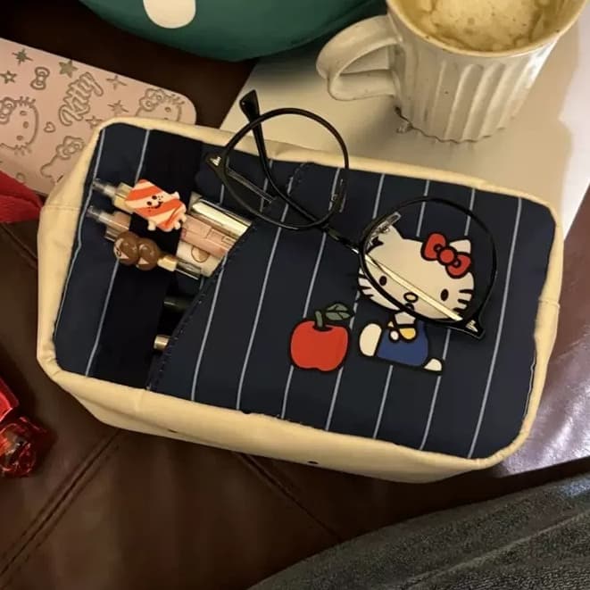 Estojo De Lápis De Grande Capacidade Caixa Gato Azul De Papelaria Multicamadas Bolsa De Cosméticos Presente Prêmio Mater