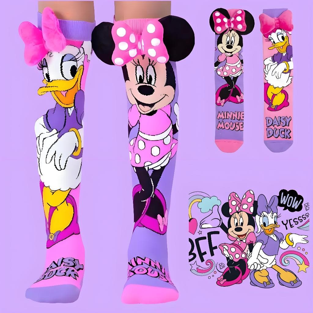 Meias Minnie E Donald Infantil 3D  De Algodão Divertidas Meia Cano Alto Menina