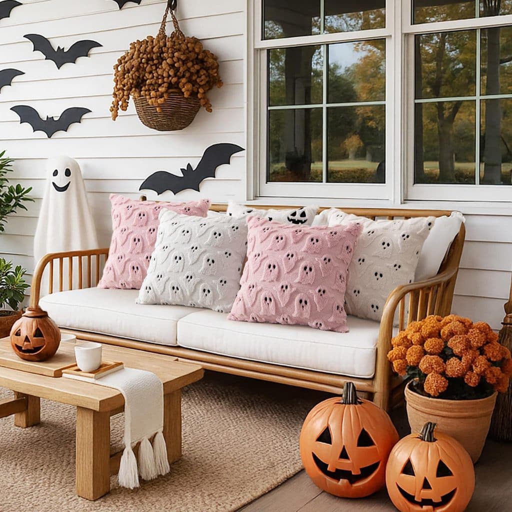Capa De Almofada De Halloween Abóbora Fantasma Fronha Acolchoada Lance Sofá Decoração Para Casa Sala Estar Quarto 45cm