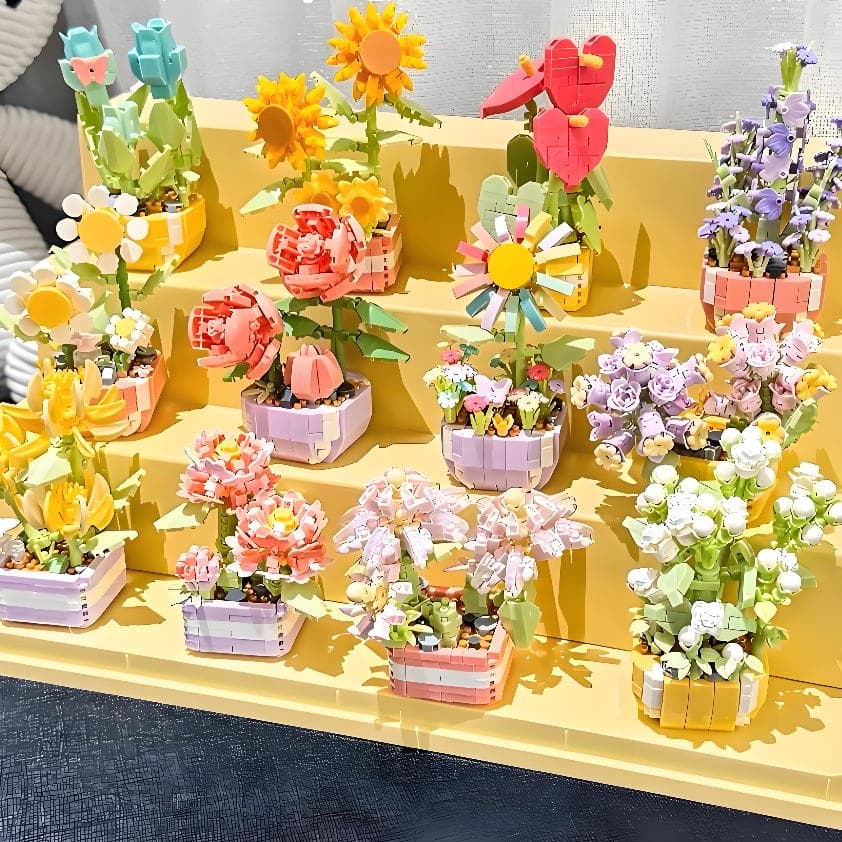 50 Estilos Vários Bloco De Construção Ramo De Flores Vaso Série Planta Brinquedo Presente