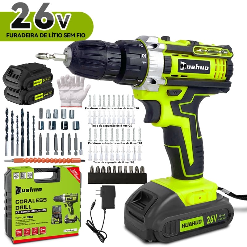 【110V-220V】Parafusadeira/Furadeira 26V Sem Fio De Bateria Com Estojo E Acessórios Completos Caixa de Maleta