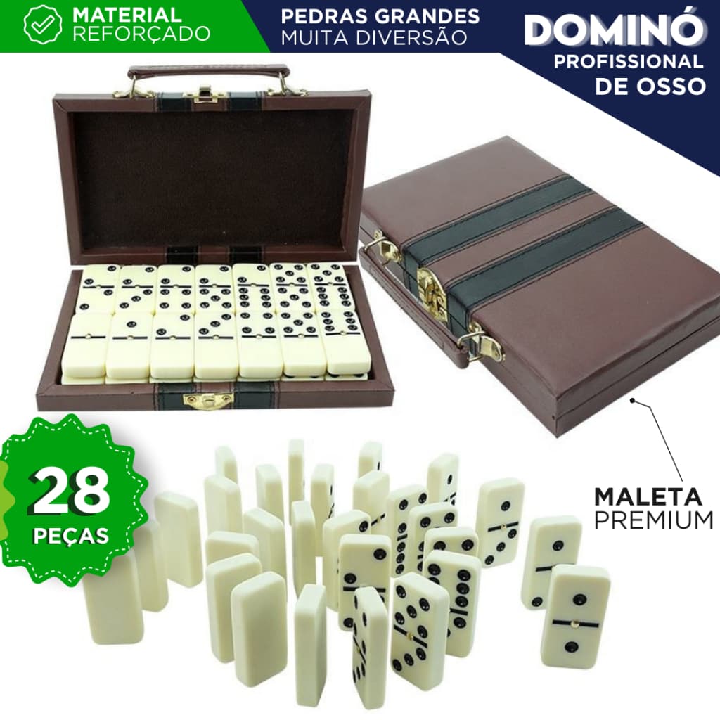 Dominó Profissional-Cartões Grandes-com Caixa-10mm-28 Peças-